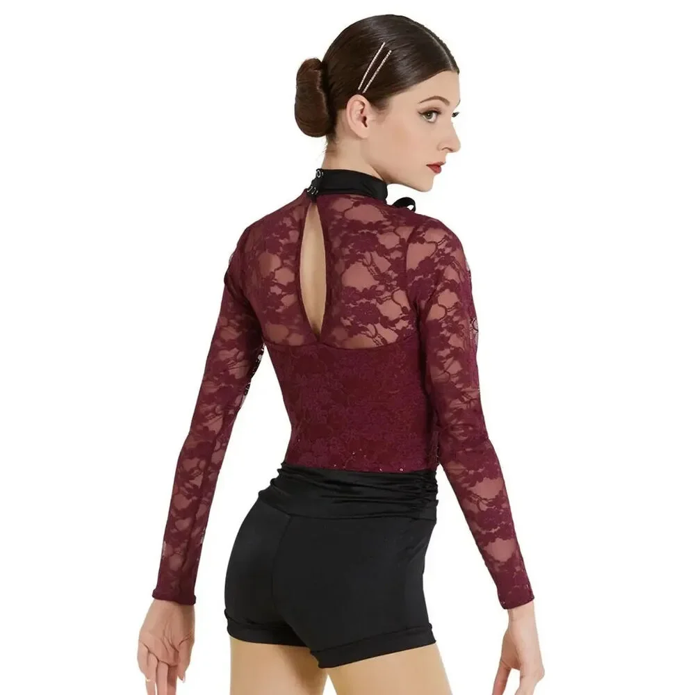 Pre-Owned Dance Costume Weissman 12083 Intermediate Child Burgundy Lace Ruffles